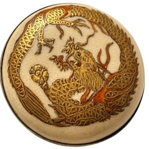 Antique Japanese Satsuma Dragon Belt Buckle Brooch Meiji Era Crackle Glaze